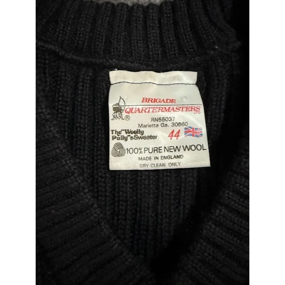 Brigade Quartermasters Woolly Pully Sweater Men 44 Black Wool Commando V-Neck UK